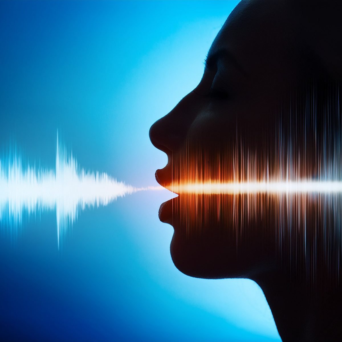 Profil d'une personne qui parle, onde sonore lumineuse — la voix et la désescalade